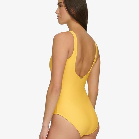 Tommy Hilfiger Women's V-Neck Swimsuit Honey Yellow Full Coverage Size 10 HTF - Picture 13 of 16